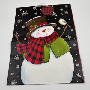 NWT Voila Large Snowman Gift Bag - Red Plaid & Winter Scene